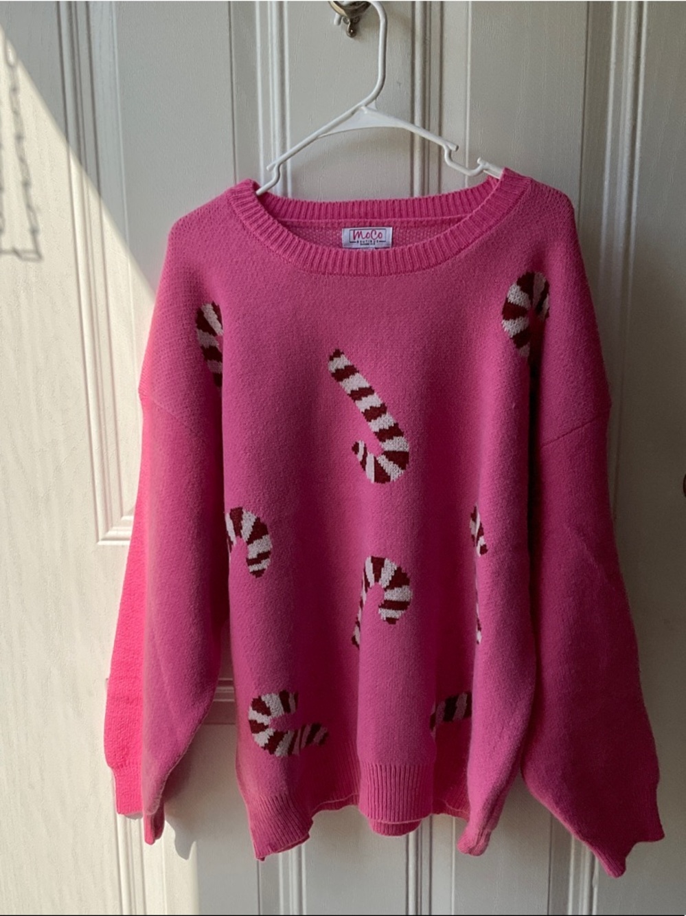 MEC Pink Candy-Cane Intarsia Knit Sweater